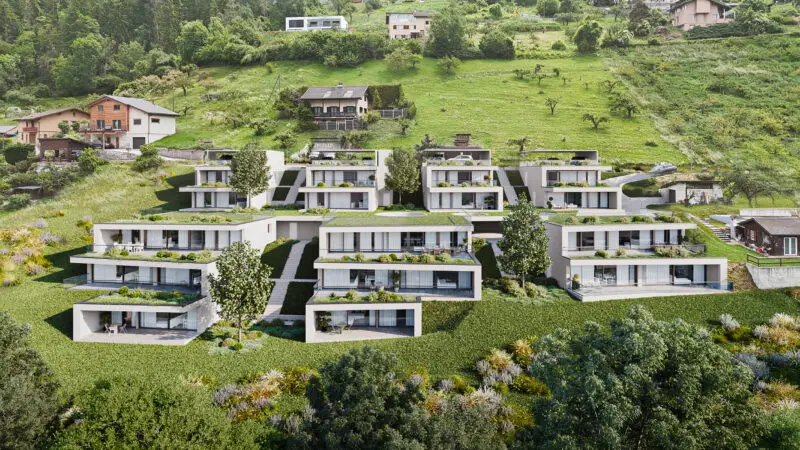 Résidence SAORA à Salins — vue aérienne des villas en terrasses